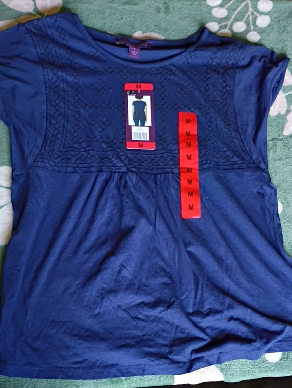 NWT Ava & Viv Navy Embroidered Short Sleeve Top